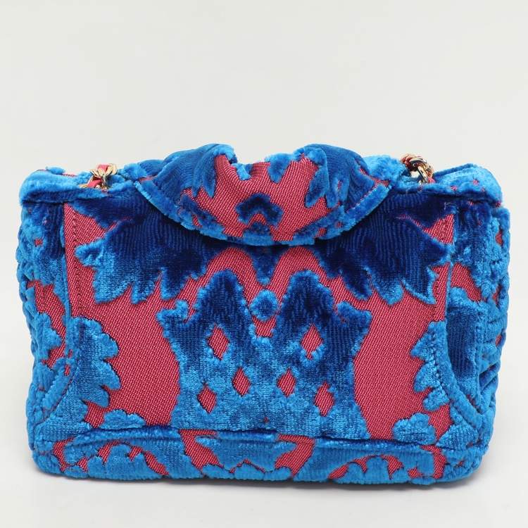 Pre Owned Moschino Blue/Pink Brocade Velvet Biker Shoulder Bag