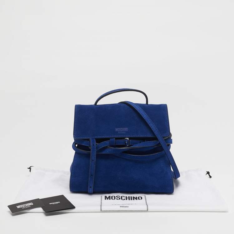 Pre Owned Moschino Tie Me Small Blue Suede Top Handle Bag