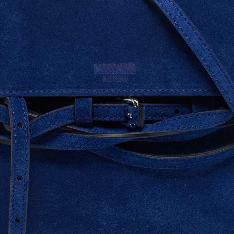 Pre Owned Moschino Tie Me Small Blue Suede Top Handle Bag