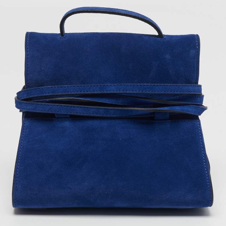 Pre Owned Moschino Tie Me Small Blue Suede Top Handle Bag