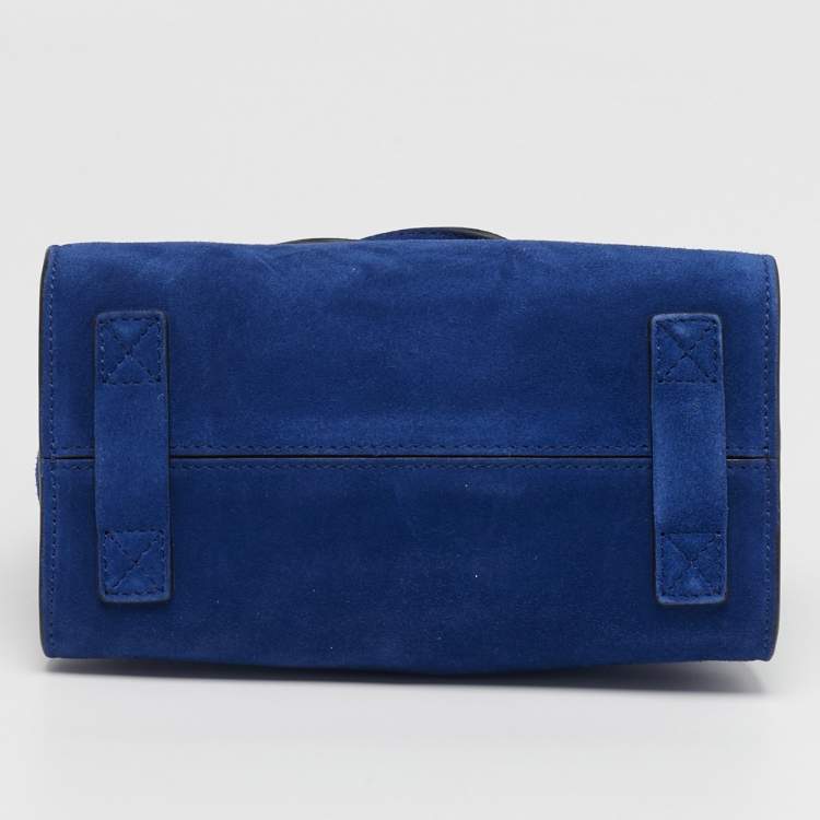 Pre Owned Moschino Tie Me Small Blue Suede Top Handle Bag