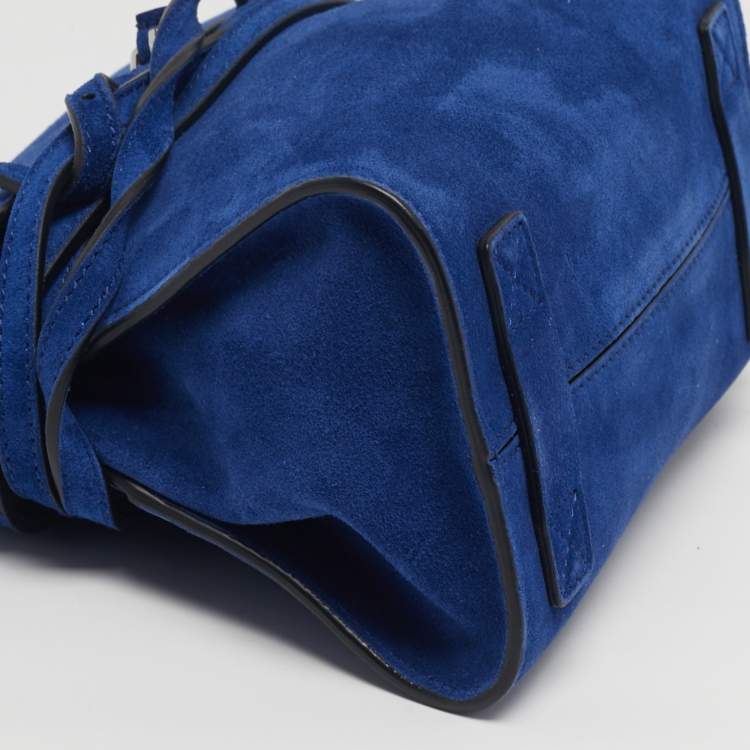 Pre Owned Moschino Tie Me Small Blue Suede Top Handle Bag