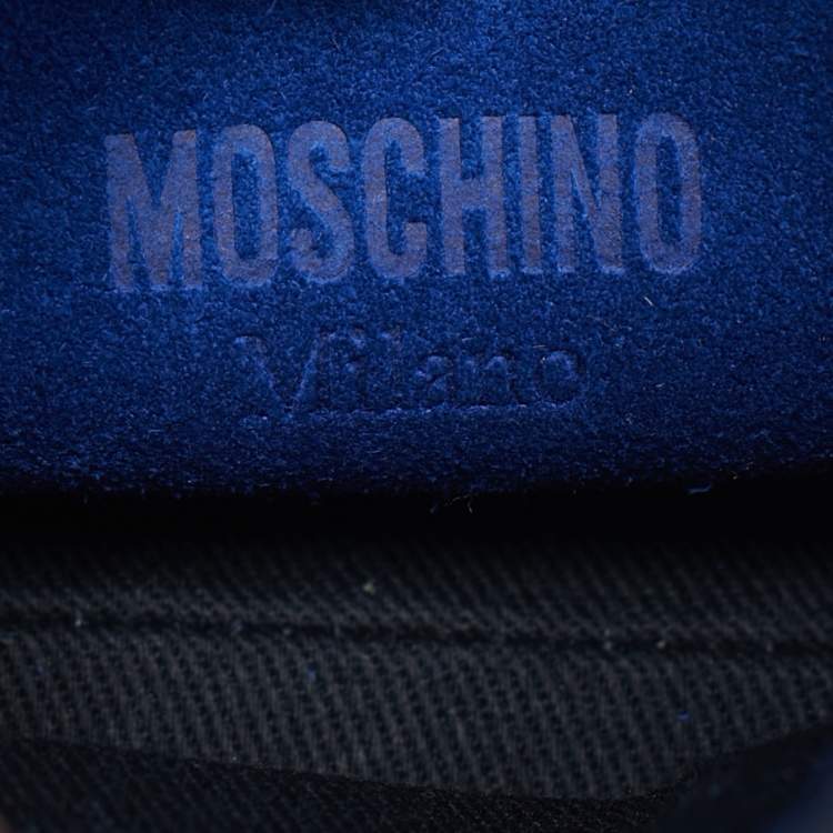 Pre Owned Moschino Tie Me Small Blue Suede Top Handle Bag
