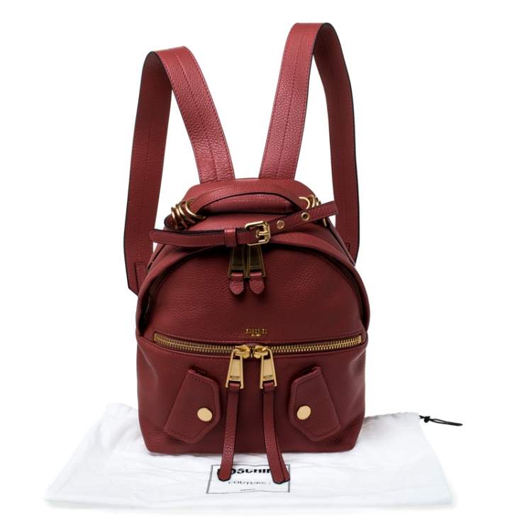 Pre Owned Moschino Nude Red Leather Medium Pocket Backpack