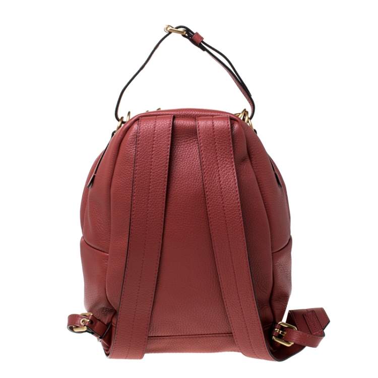 Pre Owned Moschino Nude Red Leather Medium Pocket Backpack