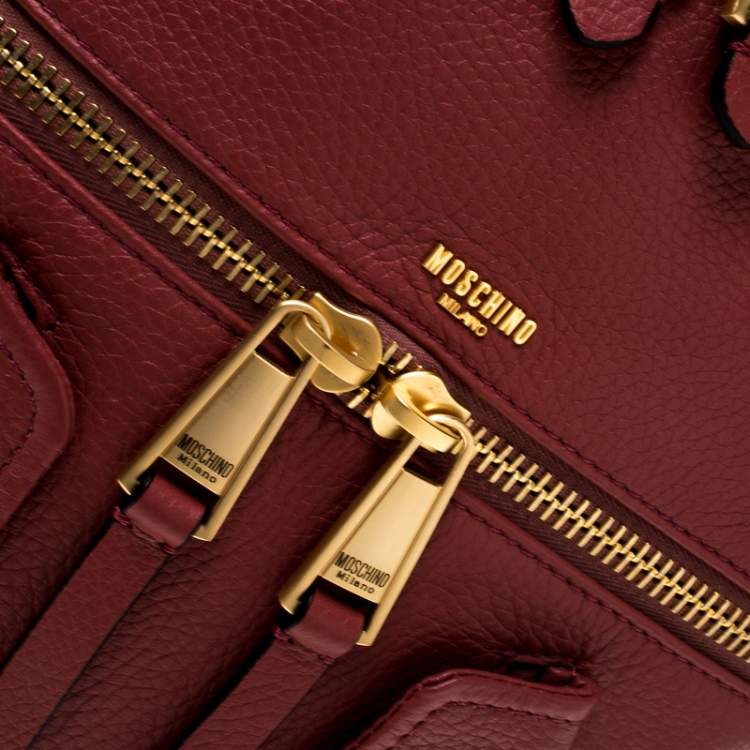 Pre Owned Moschino Nude Red Leather Medium Pocket Backpack