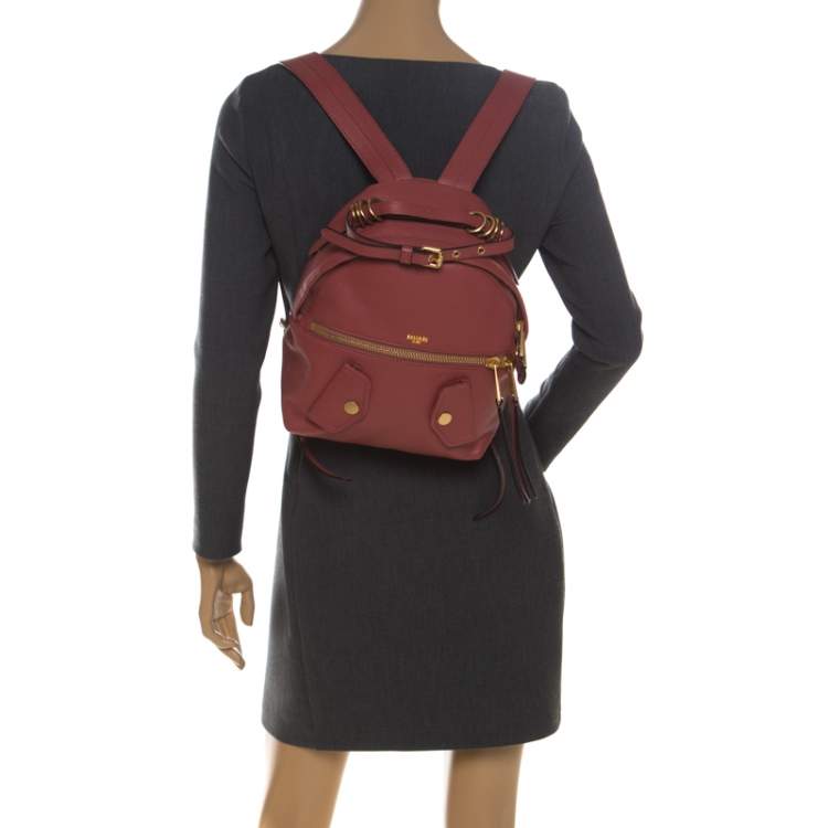 Pre Owned Moschino Nude Red Leather Medium Pocket Backpack