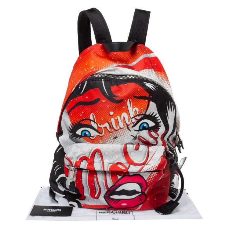 Pre Owned Moschino Multicolor Nylon and Leather Moschino Eyes Capsule Backpack        