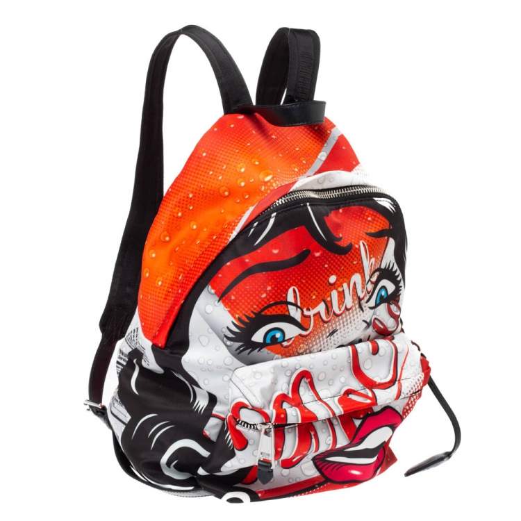 Pre Owned Moschino Multicolor Nylon and Leather Moschino Eyes Capsule Backpack        