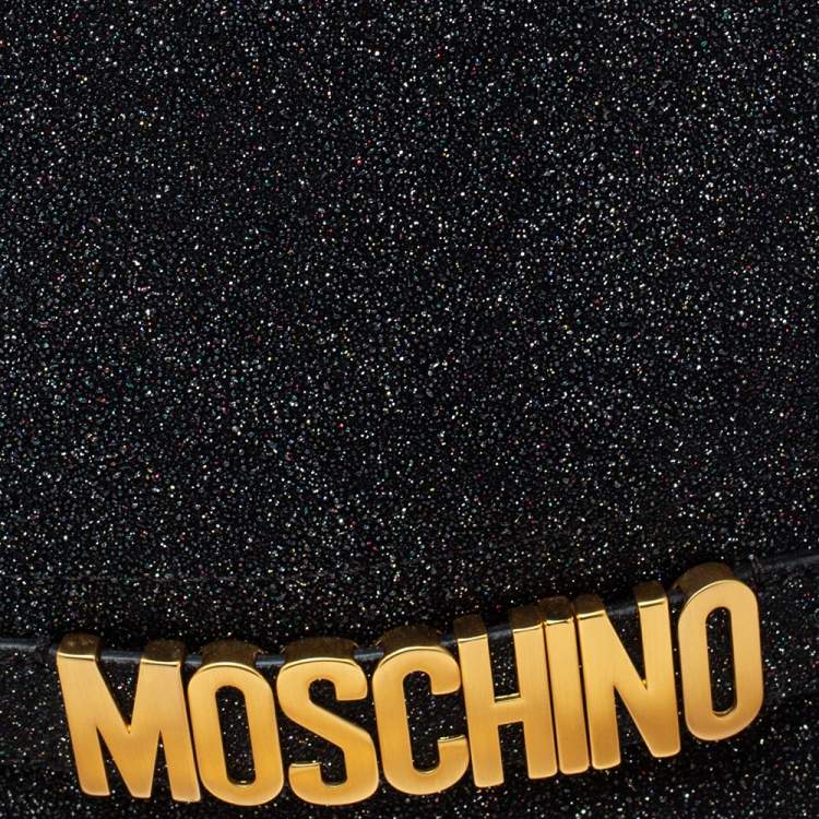 Pre Owned Moschino Black Glitters and Leather Backpack