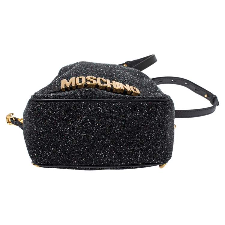 Pre Owned Moschino Black Glitters and Leather Backpack