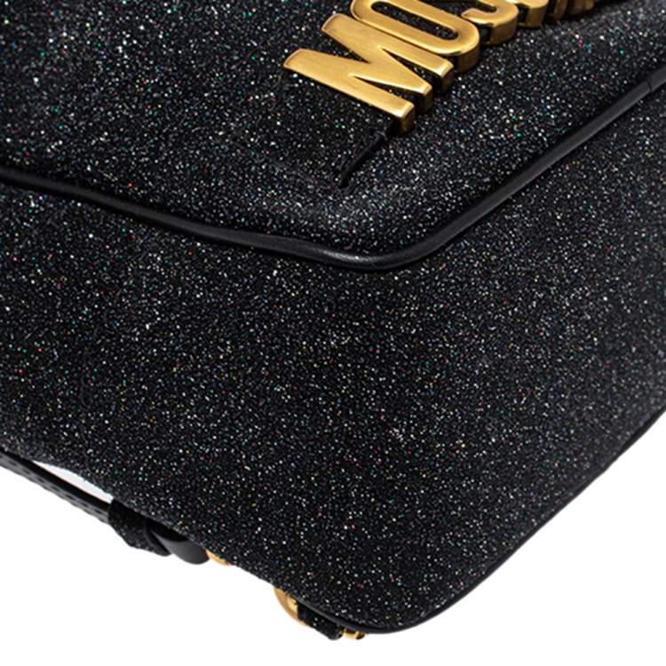 Pre Owned Moschino Black Glitters and Leather Backpack