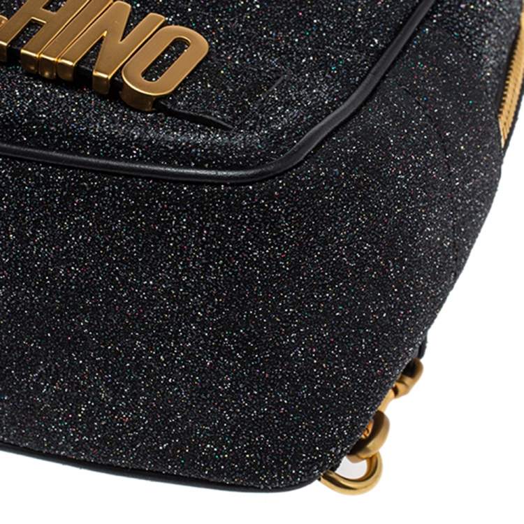 Pre Owned Moschino Black Glitters and Leather Backpack