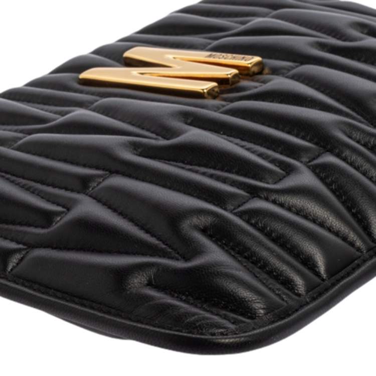 Pre Owned Moschino Black Monogram Embossed Leather M Pouch
