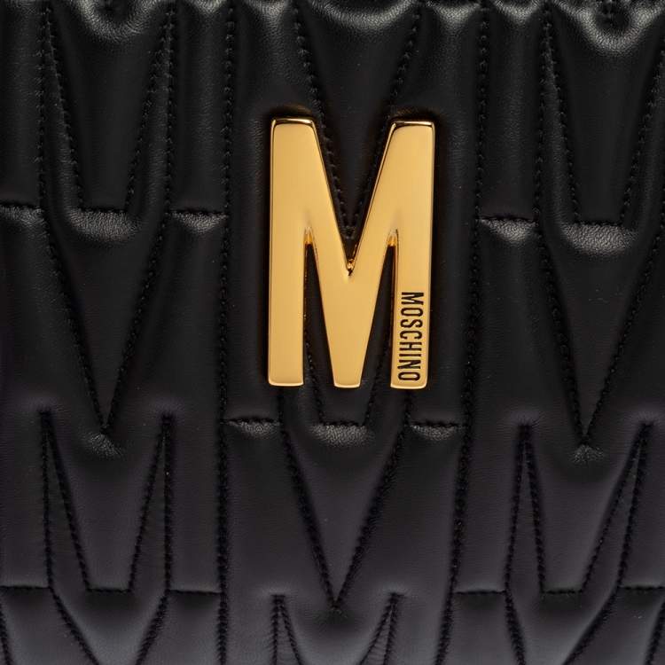 Pre Owned Moschino Black Monogram Embossed Leather M Pouch