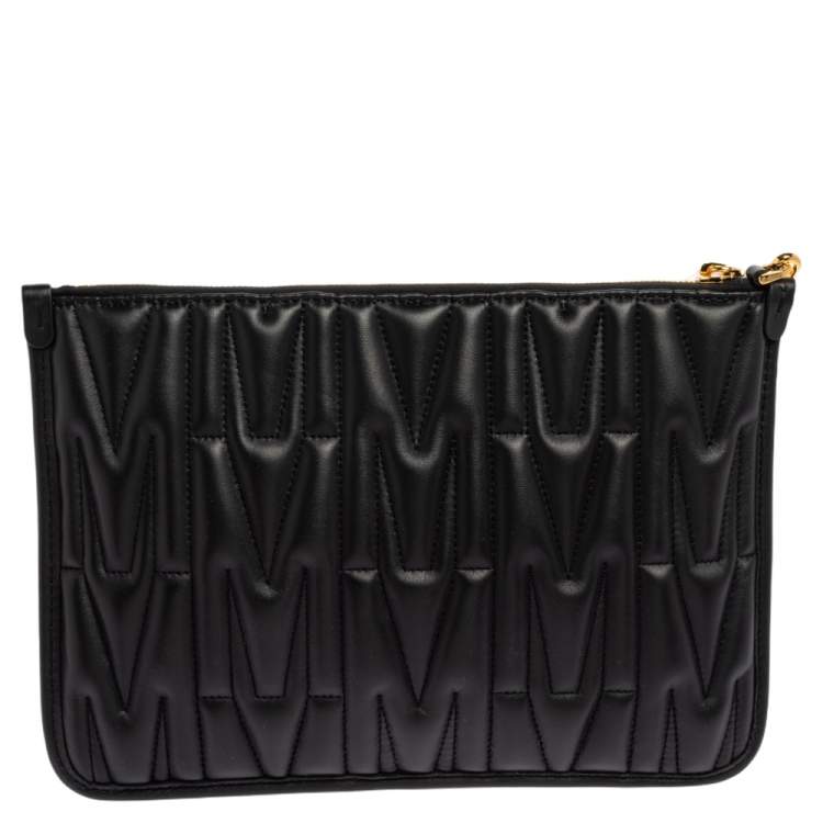 Pre Owned Moschino Black Monogram Embossed Leather M Pouch