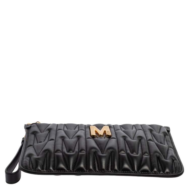 Pre Owned Moschino Black Monogram Embossed Leather M Pouch