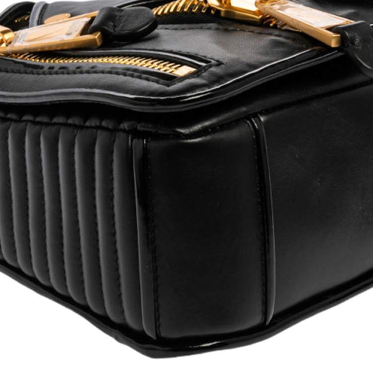 مملوكة مسبقًا Moschino Black Leather Biker Jacket Shoulder Bag