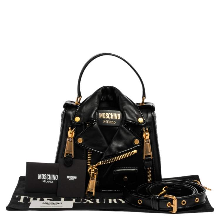 مملوكة مسبقًا Moschino Black Leather Biker Jacket Shoulder Bag
