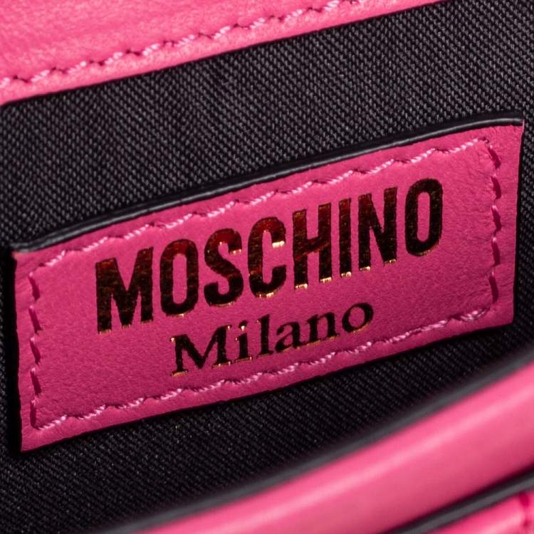 Pre Owned Moschino Pink Quilted Leather M Logo Crossbody Bag