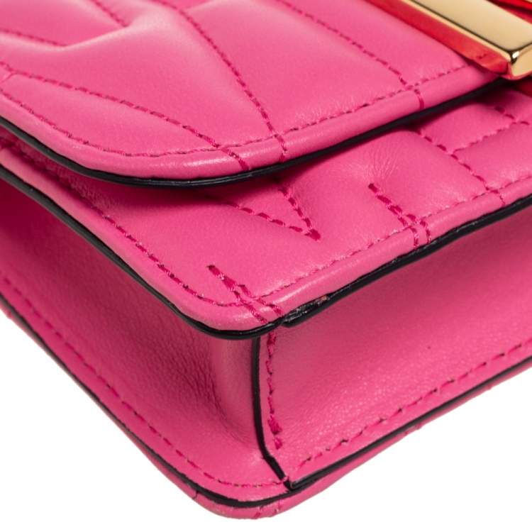 Pre Owned Moschino Pink Quilted Leather M Logo Crossbody Bag