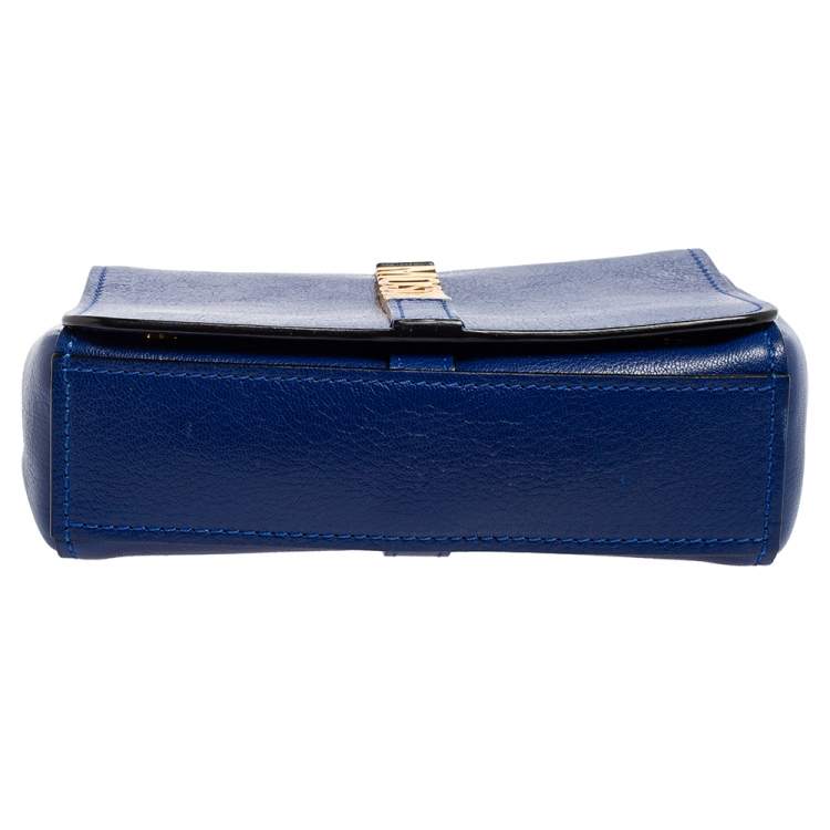 Pre Owned Moschino Blue Leather Logo Flap Shoulder Bag