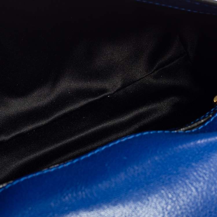 Pre Owned Moschino Blue Leather Logo Flap Shoulder Bag