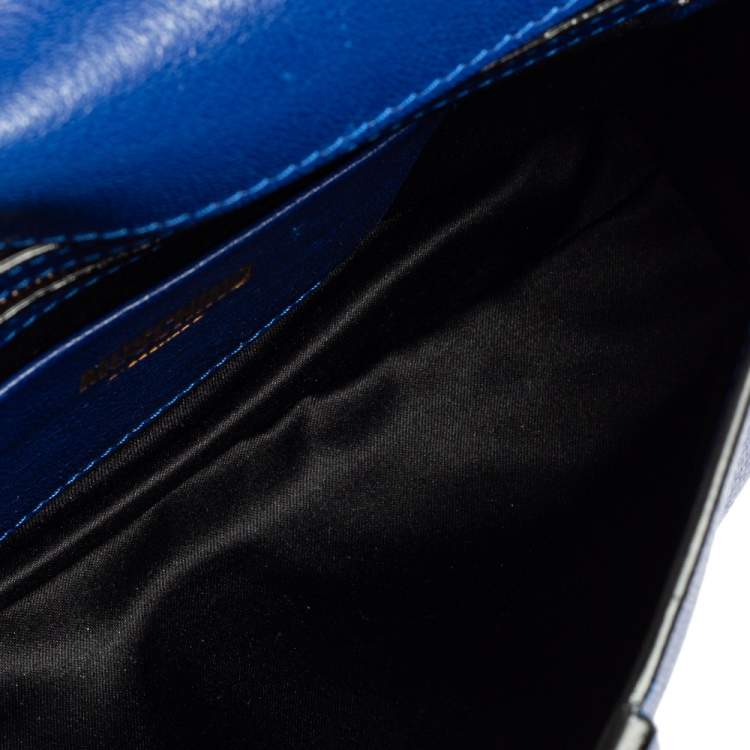 Pre Owned Moschino Blue Leather Logo Flap Shoulder Bag