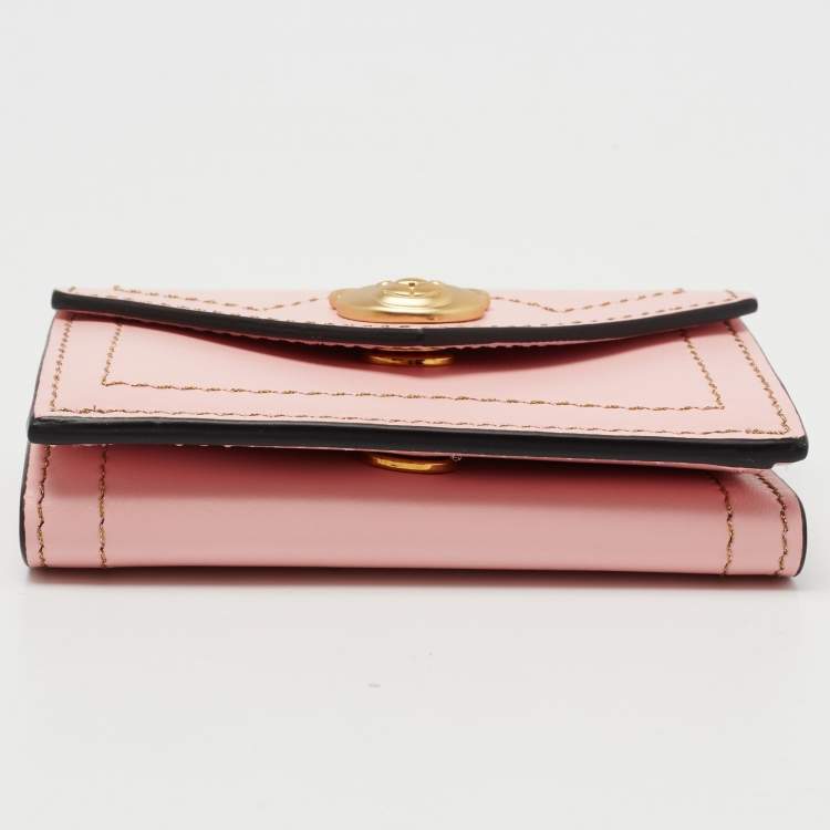 Pre Owned Moschino Pink Leather Teddy Trifold Wallet 