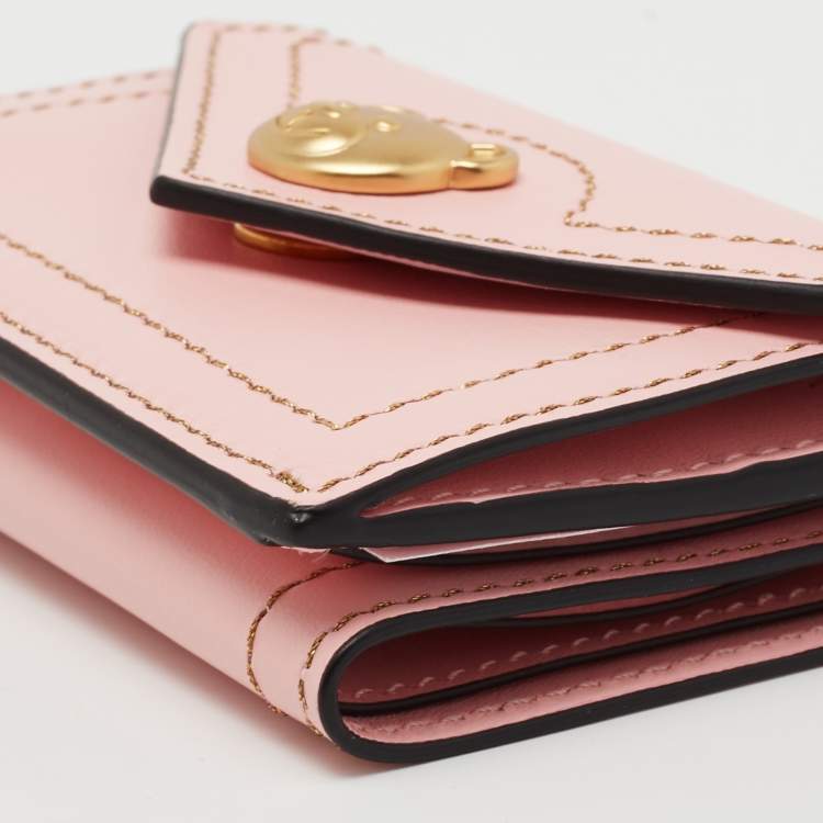 Pre Owned Moschino Pink Leather Teddy Trifold Wallet 