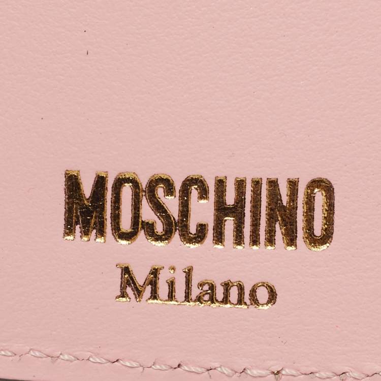 Pre Owned Moschino Pink Leather Teddy Trifold Wallet 