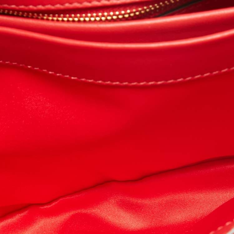 Pre Owned Moschino Red Quilted Leather Classic Logo Flap Shoulder Bag