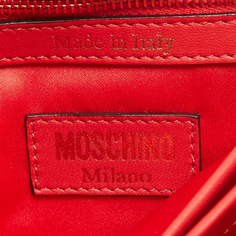 Pre Owned Moschino Red Quilted Leather Classic Logo Flap Shoulder Bag