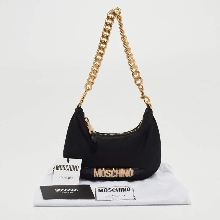 Pre Owned Moschino Black Nylon Logo Pochette 