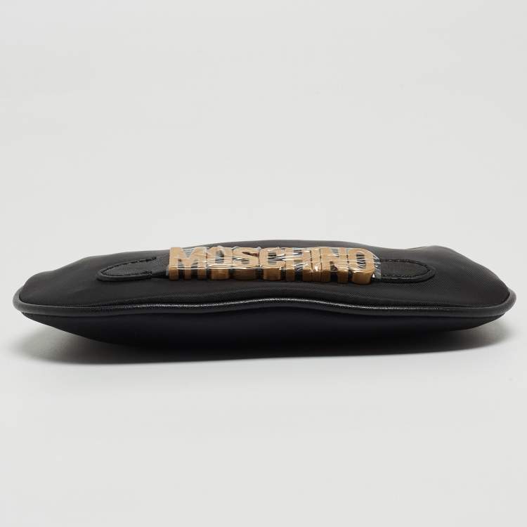 Pre Owned Moschino Black Nylon Logo Pochette 