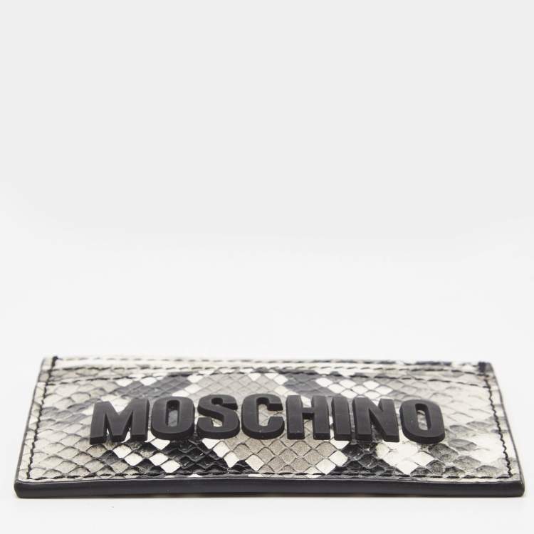 Pre Owned Moschino Grey/White Snakeskin Embossed Leather Card Holder