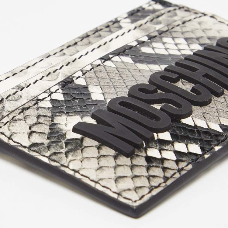 Pre Owned Moschino Grey/White Snakeskin Embossed Leather Card Holder