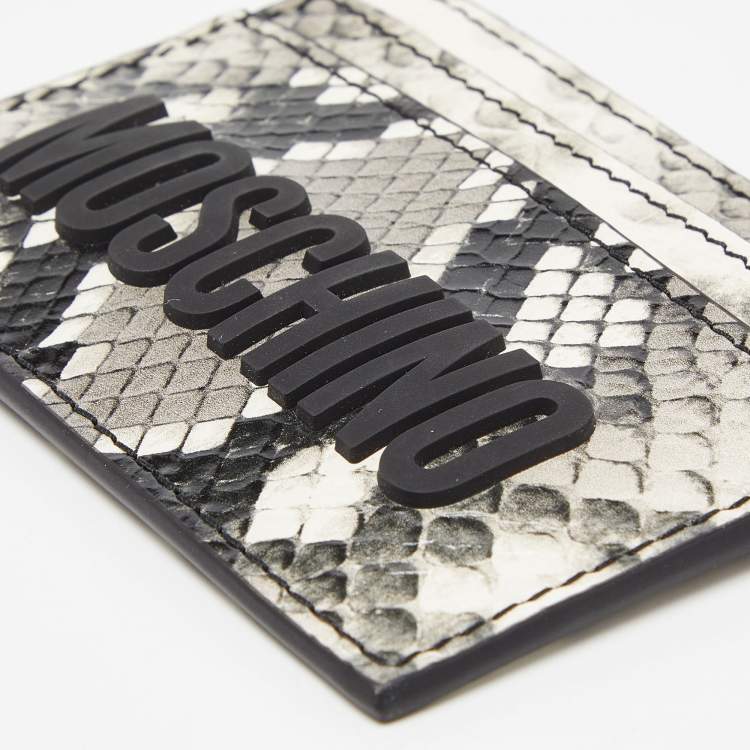 Pre Owned Moschino Grey/White Snakeskin Embossed Leather Card Holder