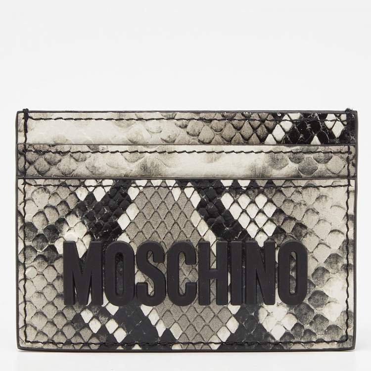 Pre Owned Moschino Grey/White Snakeskin Embossed Leather Card Holder