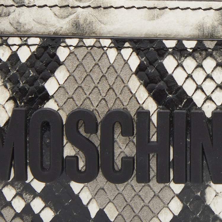 Pre Owned Moschino Grey/White Snakeskin Embossed Leather Card Holder