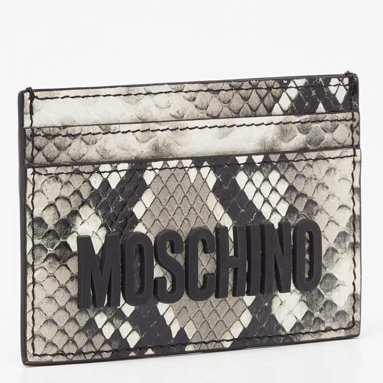 Pre Owned Moschino Grey/White Snakeskin Embossed Leather Card Holder