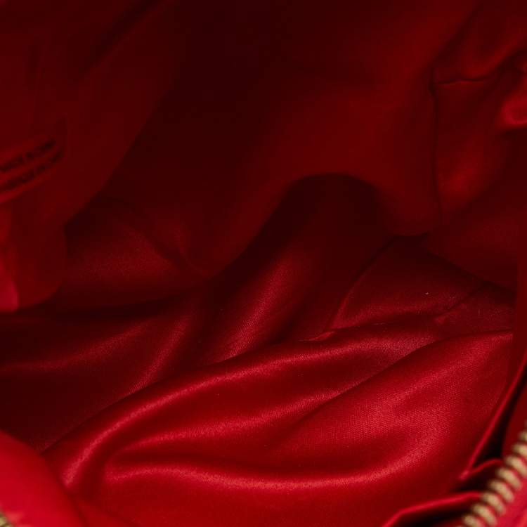 Pre Owned Moschino Red Quilted Nylon Logo Backpack