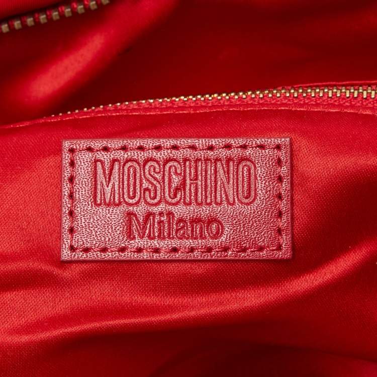 Pre Owned Moschino Red Quilted Nylon Logo Backpack