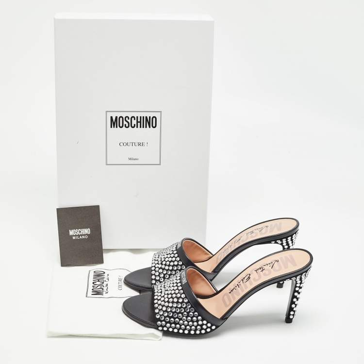Pre Owned Moschino Black Suede Limited Edition Crystal Embellished Slide Sandals Size 38