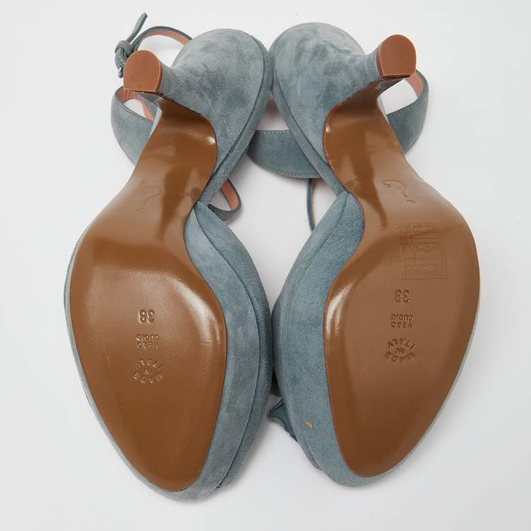 Pre Owned Moschino Grey Suede Flower Applique Platform Ankle Strap Sandals Size 38