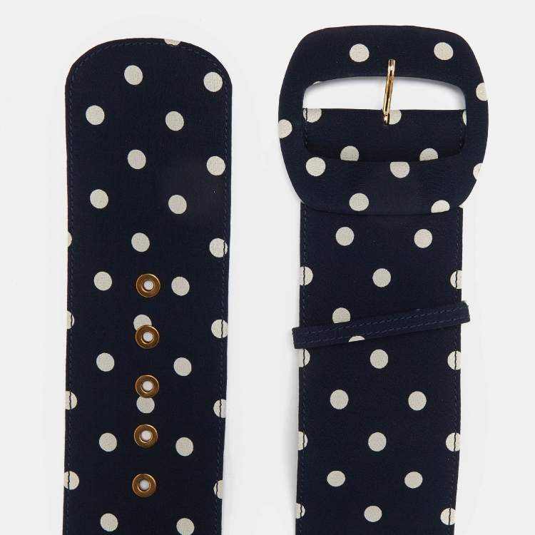 Pre Owned Moschino Navy Blue/White Polka Dot Buckle Wide Belt 