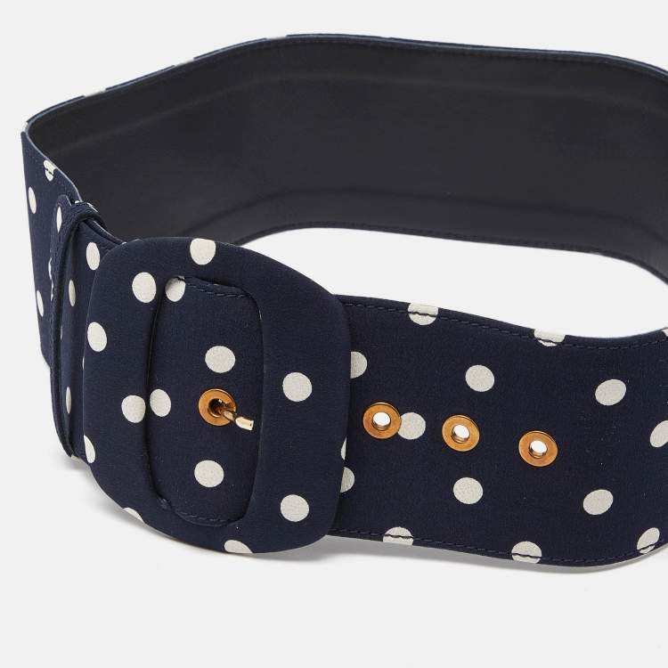 Pre Owned Moschino Navy Blue/White Polka Dot Buckle Wide Belt 