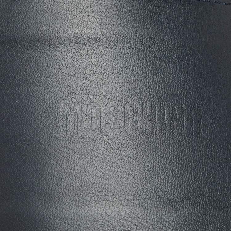 Pre Owned Moschino Navy Blue/White Polka Dot Buckle Wide Belt 