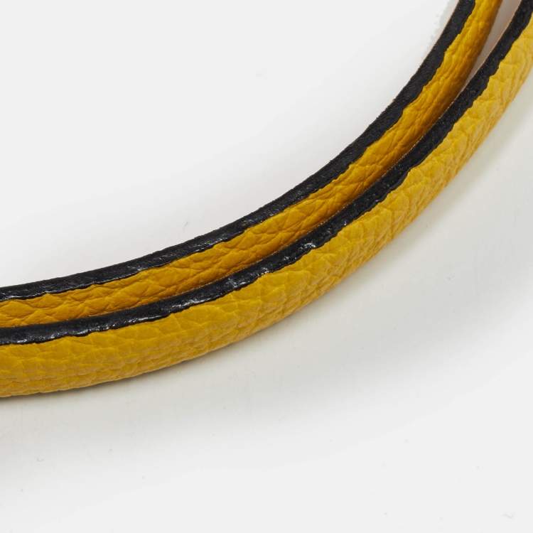 Pre Owned Moschino Yellow Leather Logo Slim Belt 100 CM