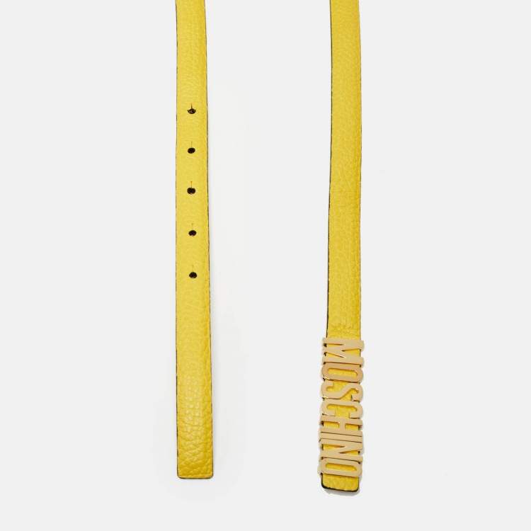 Pre Owned Moschino Yellow Leather Logo Slim Belt 100 CM